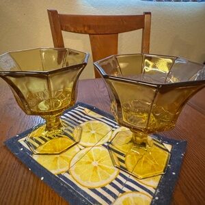 MCM Vintage Amber Glass Bowl Small Dish Yellow Glass Compote Kitchenware